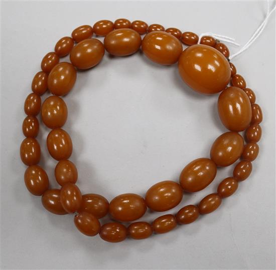 A single strand re-constituted? amber necklace.